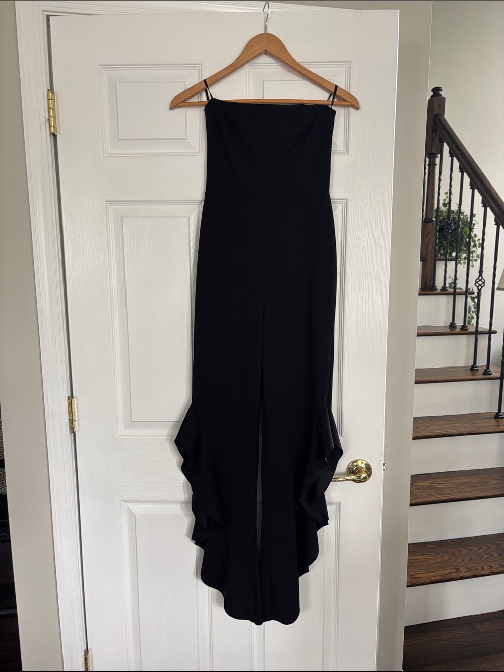 Lulu's Black Strapless Ruffle-Hem Jumpsuit